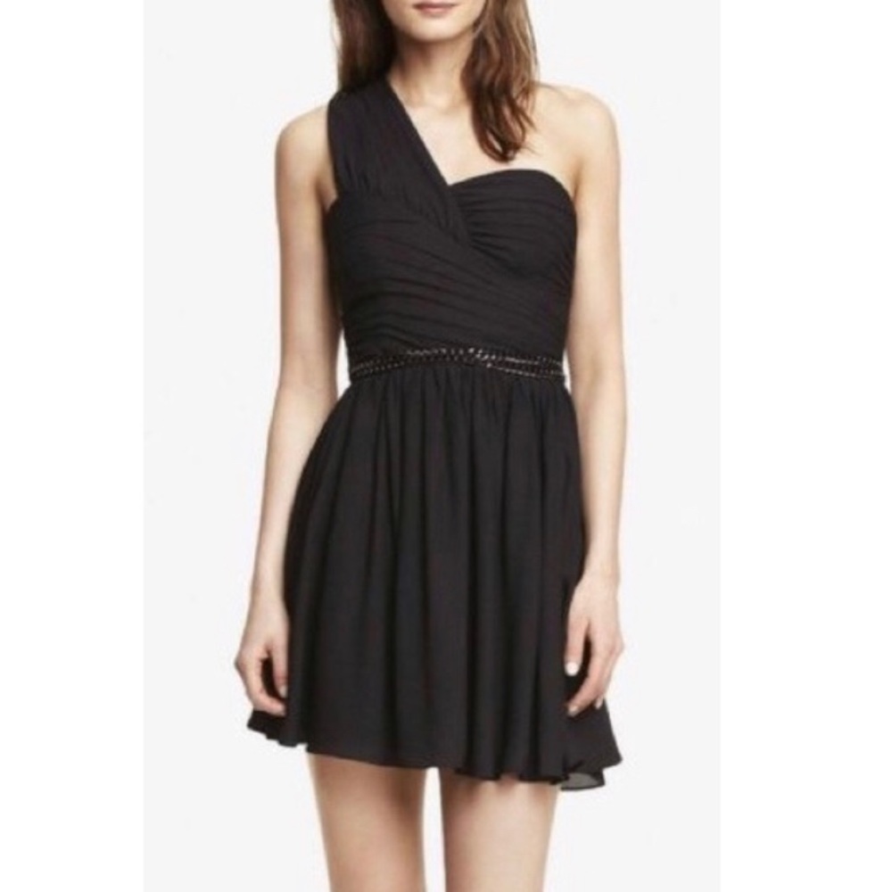 Express Black One Shoulder Chiffon Dress